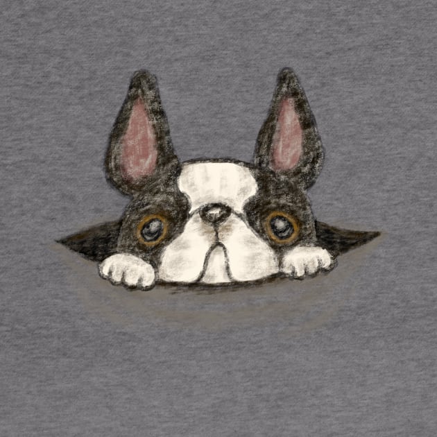 French bulldog peeking out of a hole by sanogawa